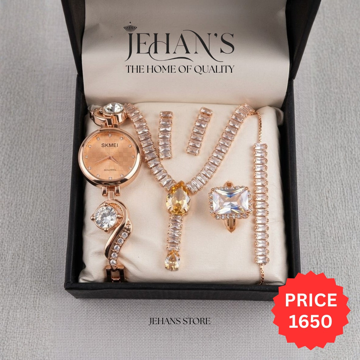 6PCS Luxury Rose Gold Women Watch & Jewelry Set – Perfect Gift for Her
