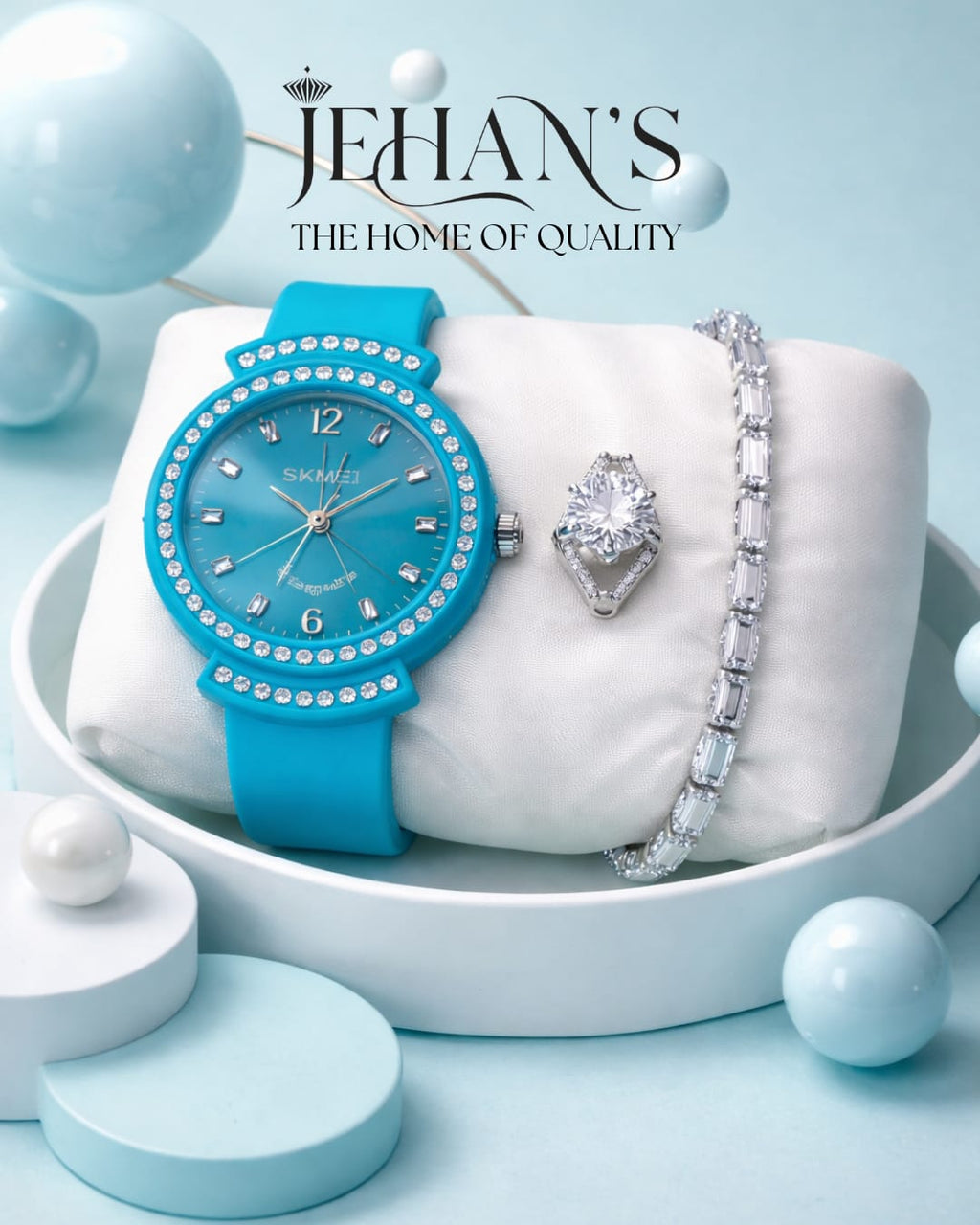 Jehan's Luxury Blue Watch & Jewelry Gift Set for Women