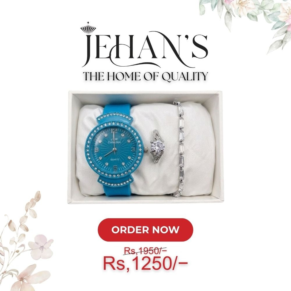 Jehan's Luxury Blue Watch & Jewelry Gift Set for Women